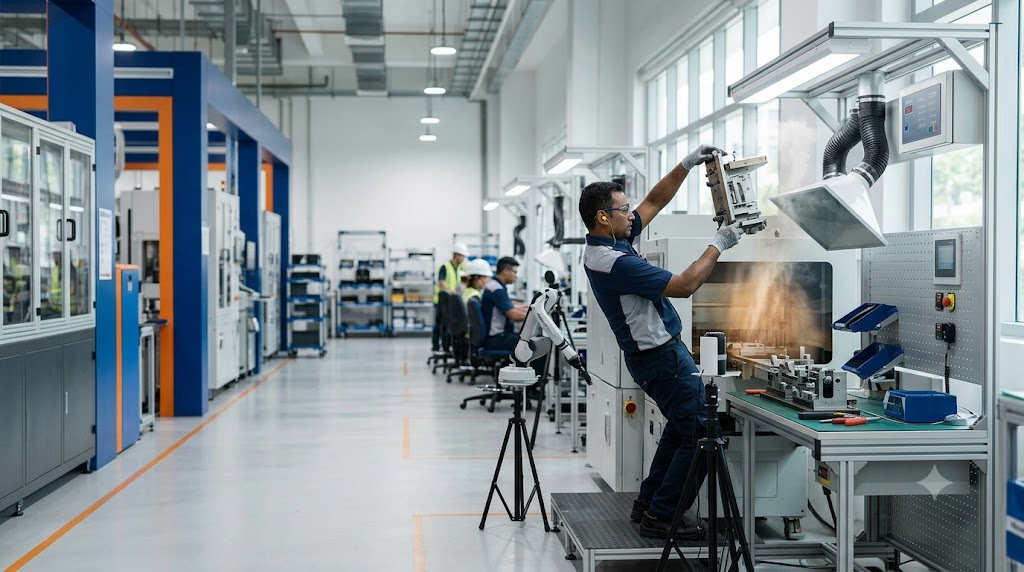 Occupational hygienist assessing workplace exposure controls